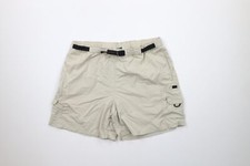 Vintage 90s Columbia Mens Medium Spell Out Belted Above Knee Cargo Shorts Beige