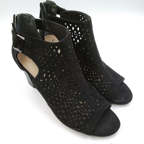 black suede open toe booties