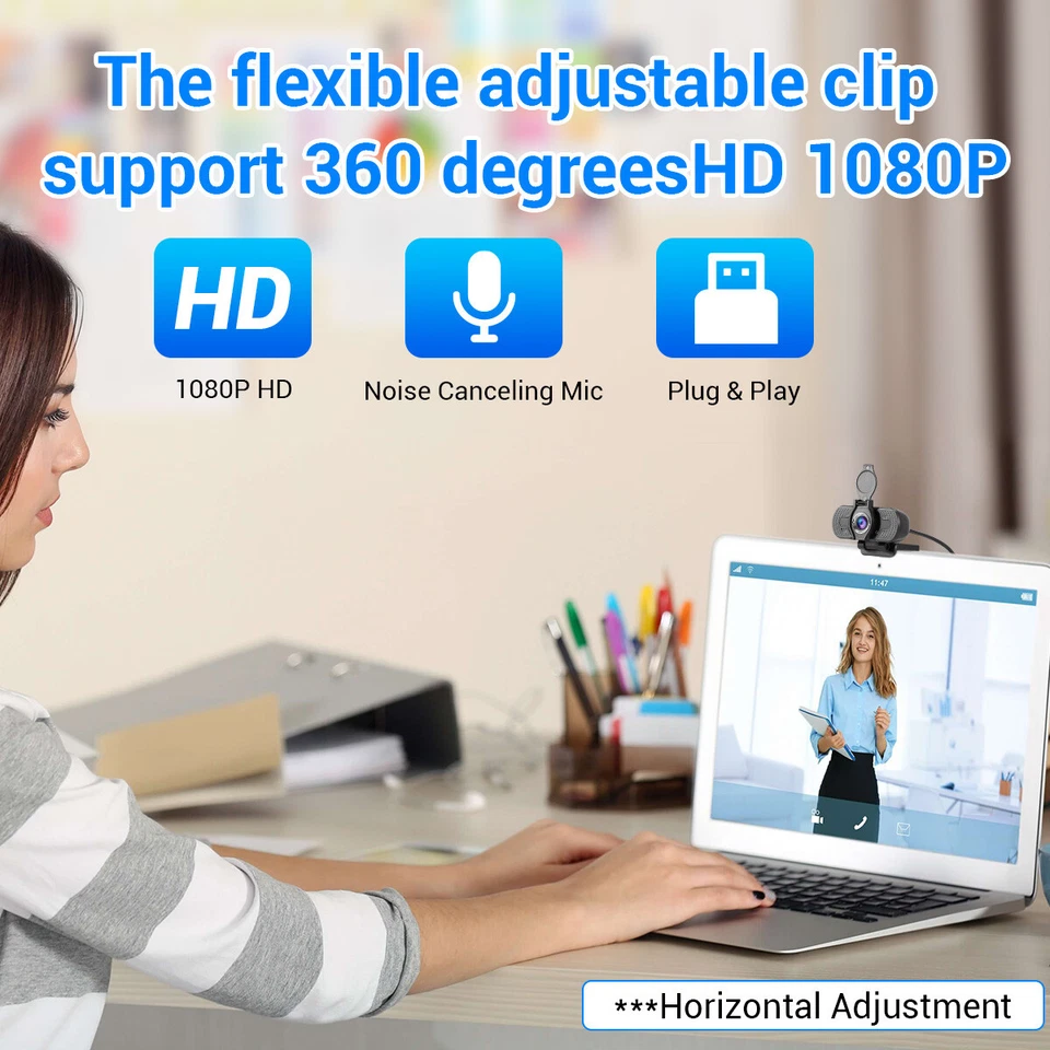 Cámara web 1080P Full HD USB 2.0 para PC de escritorio y computadora portátil cámara web con micrófono Foto 4 de 4