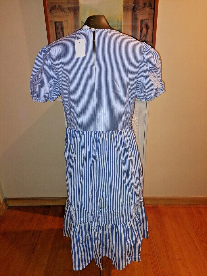 Девочек новый с Ярлыками $118 J. Crew синий и белый в полоску ярусный макси платье оборки отделки sz 12 - Изображение 2 из 3