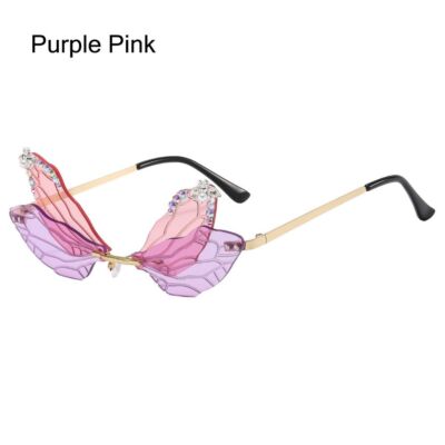 Irregular Rimless Dragonfly Wing Sunglasses Shades Bling 