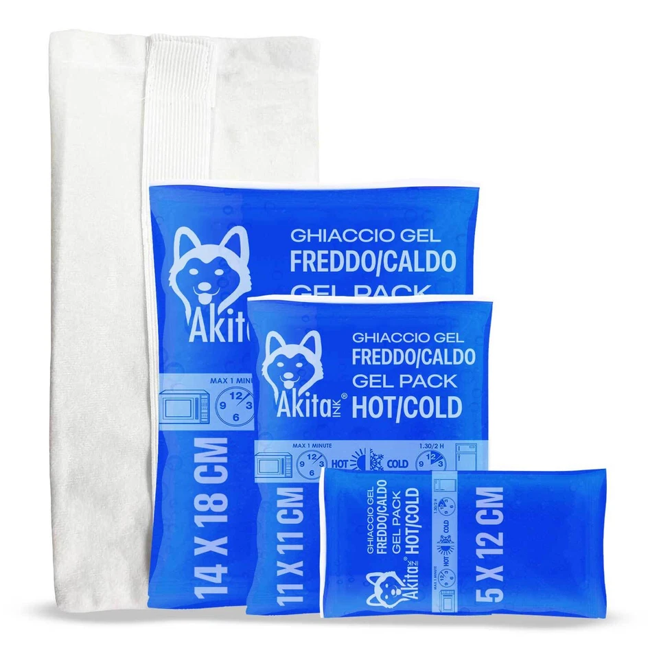 AKITAINK Kit Ghiaccio Gel Riutilizzabile Caldo-Freddo con Sacca, Made in Italy 3 Medi