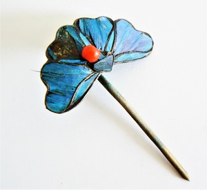 Qing Dynasty Kingfisher feather Hair Pin Chinese Antique Coral Tian-tsui 點翠 珊瑚