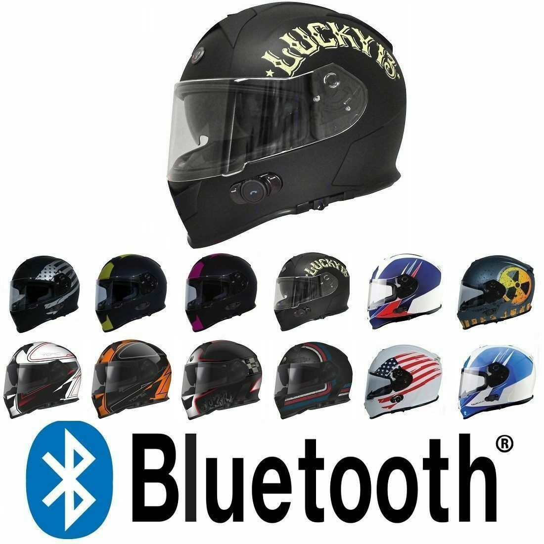 TORC T14B Mako Bluetooth Full Face Motorcycle Dual Visor Helmet DOT ECE  NEW