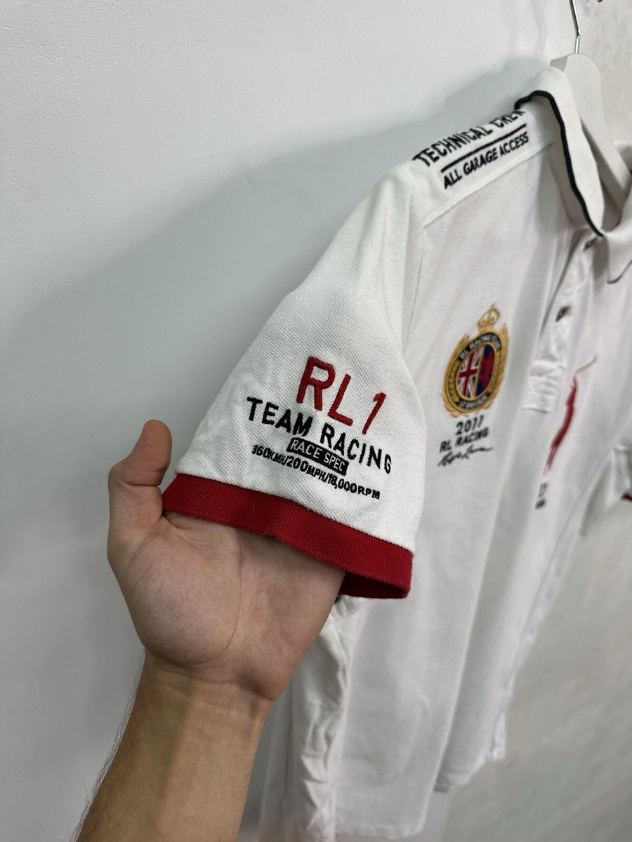 VTG POLO RALPH LAUREN MENS WHITE 100%COTTON 2011 RL RACING POLO