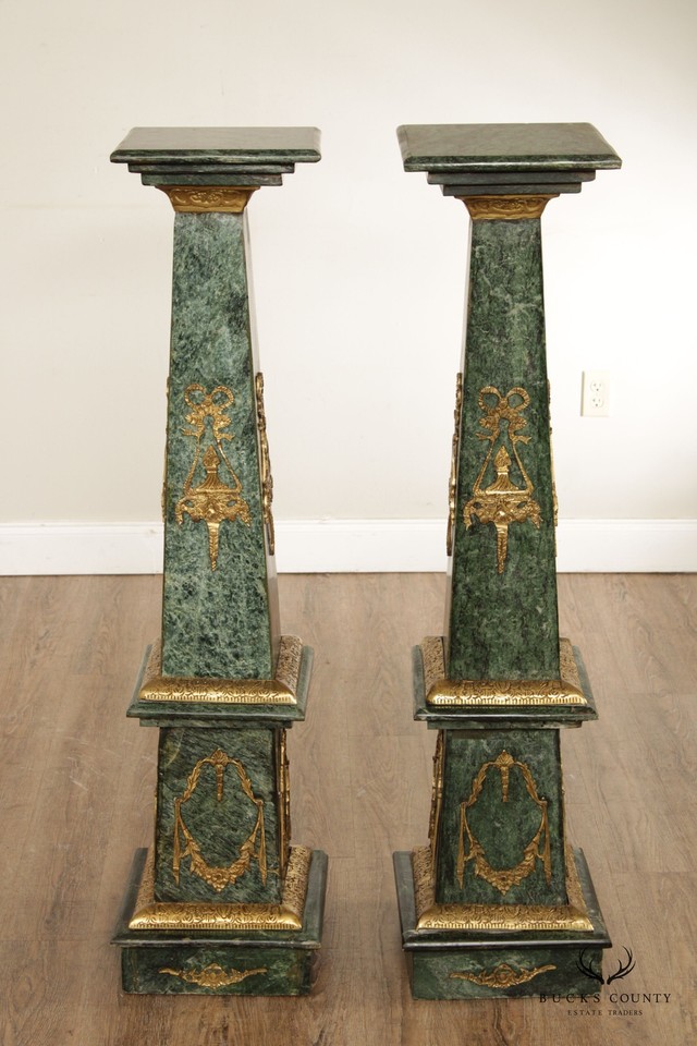 Napoleon III Style Pair Brass Mounted Green Verde Antico Marble