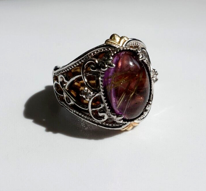 Gems En Vogue Michael Valtutti Purple Rutilated Quartz 925 18K GP Accent Sz 6.75