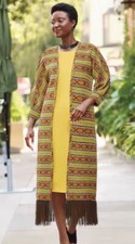 Size 16 Ashro Formal Johari Fringe Church Party Yellow Long Jacket Duster Dress