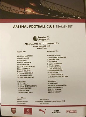 Arsenal U23 V Tottenham Hotspur 31. August 2018 bei Emirates Premier League2