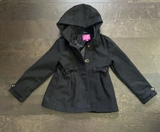 Pink Platinum Girls Black Hooded Button Jacket Size 7/8
