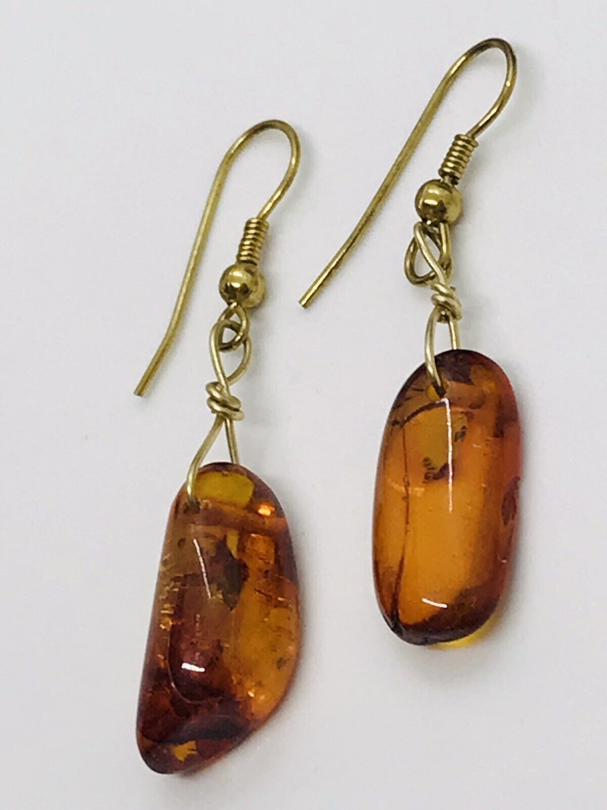 Baltic Amber Dangle Drop Earrings Gold Tone Wires - image 1