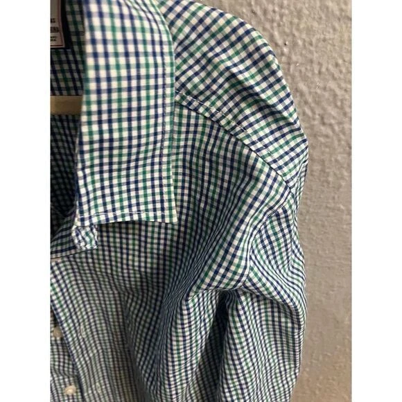 Camisa masculina branca roxa verde xadrez manga longa botão Izod tamanho 8 - Imagem 4 de 4