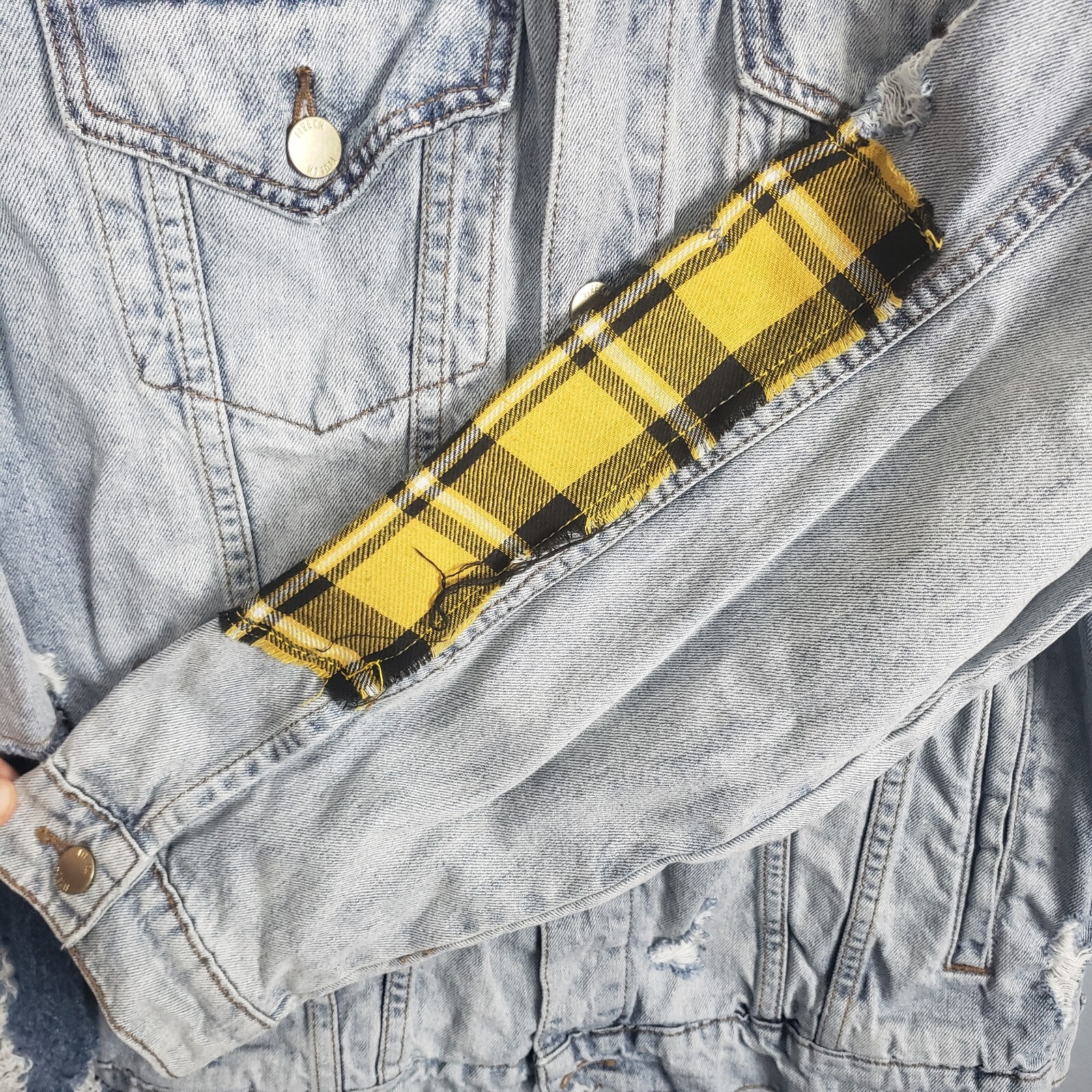 Five CM Centimetres Distressed Patchwork Jean Den… - image 6