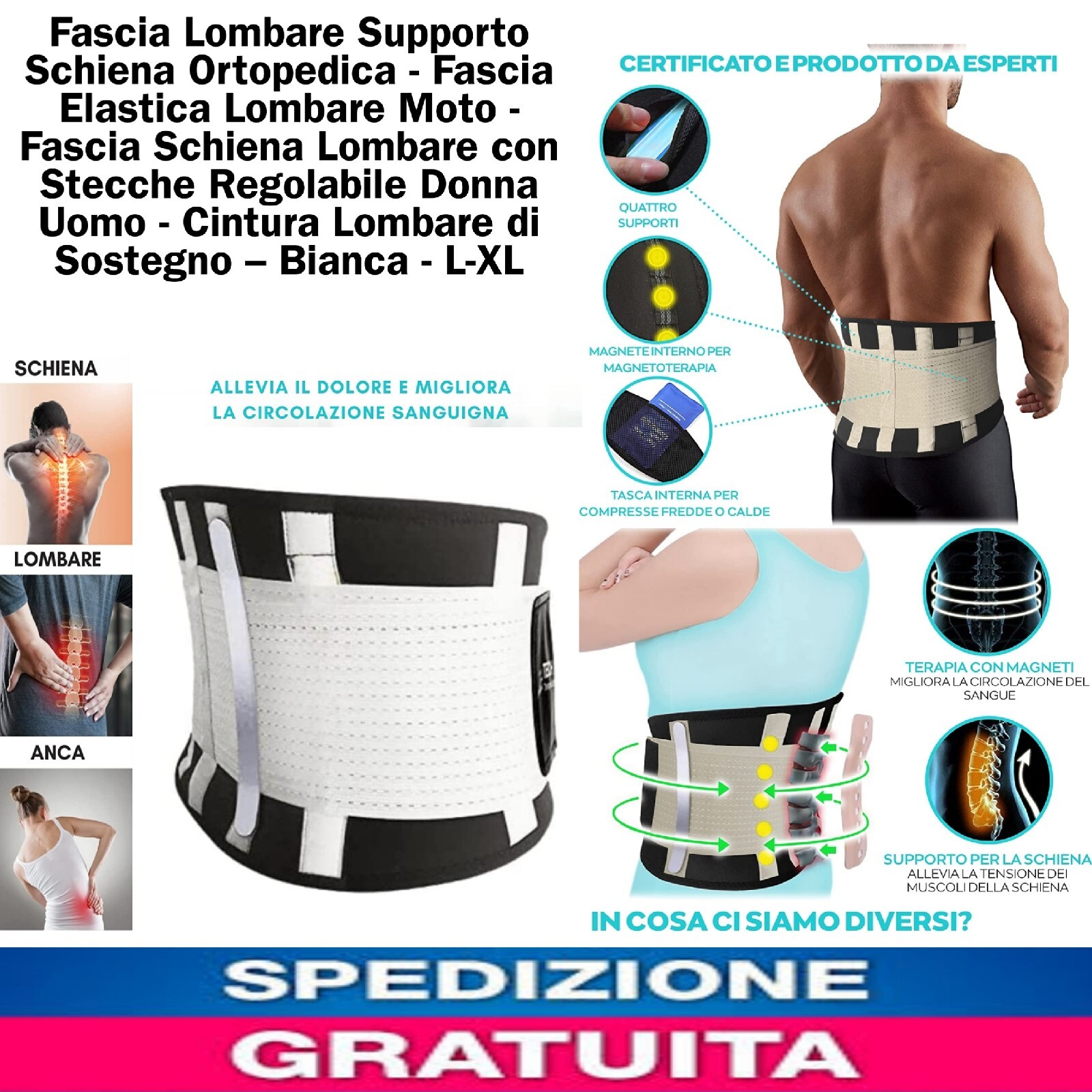 Fascia Lombare Supporto Schiena x Uomo e Donna, Mal di Schiena, Sciatica,...