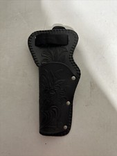 HOLSTER TOY GUN HOLDER BLACK PLASTIC TOOLED WESTERN STYLE UNMARKED HORSE ACORNS.