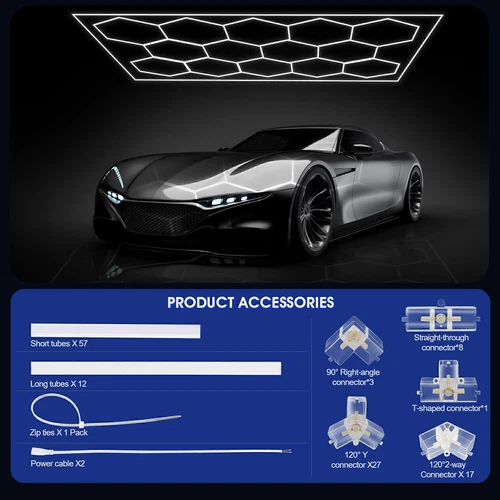 14 Hexagon LED Lighting Car Detail Garage Workshop Retail Lighting Gym Home UK - Picture 5 of 18