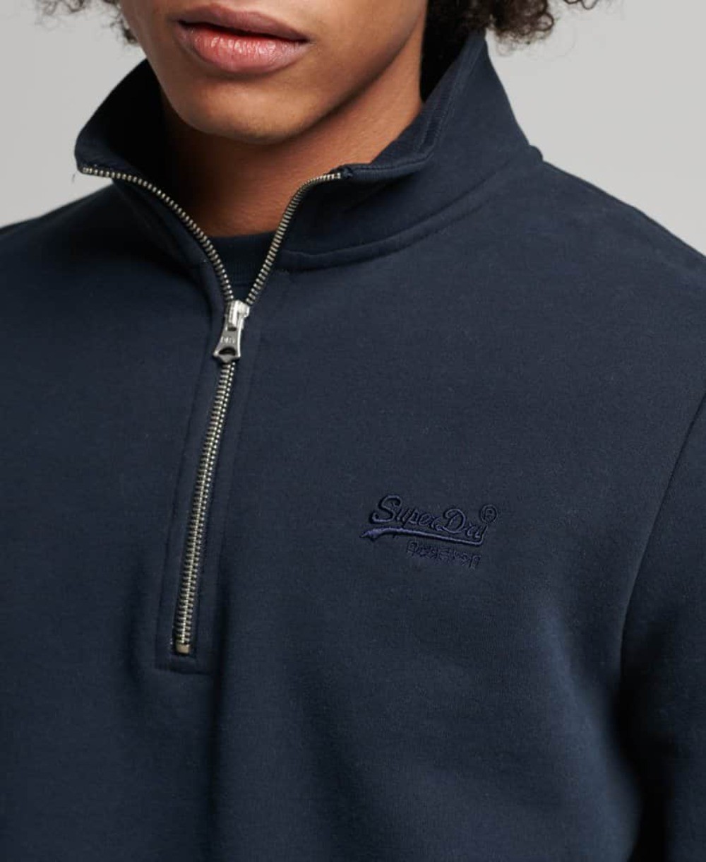 Superdry Mens Vintage Logo Embroidered Zip Henley Top - Eclipse Navy image 3