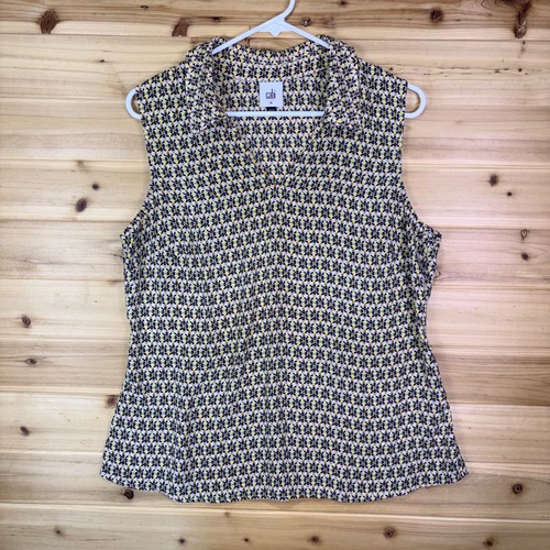 Cabi Blouse Womens Medium Multicolor Bitmap Tile Print Collared Sleeveless Top