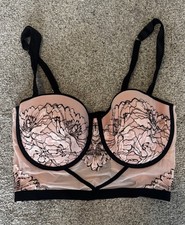 Auden Intimates Underwire Balconette Longline Floral Mesh Bra Pink/Black L