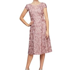 Alex Evenings Audrey Rosette Lace Short Dress Mauve Pink Sequin Size 10 Cocktail