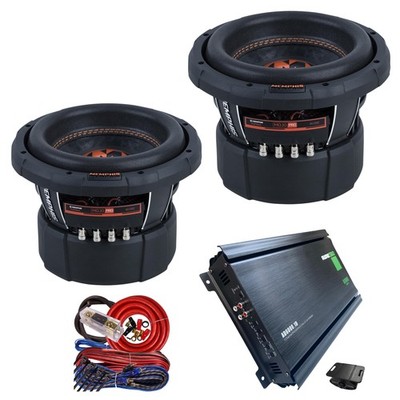 2x Memphis Audio MOJO Pro MJP844 3000W Subwoofers + Audio360 6000W Car Amp + Kit