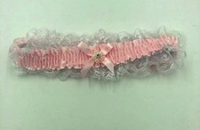 Satin Leg Garter - One Size - Baby Pink With White Lace - Elegant Moments
