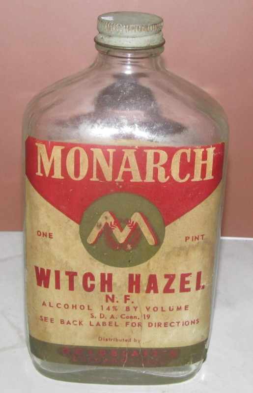 Rare Vintage Monarch Witch Hazel Duraglas Goldblatt's Chicago, IL Illinois Pint