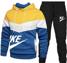 Men's 2-Piece Colorblock Fleece Hoodie Tapered Jogger Pants tallas M ,L XL