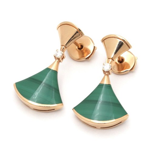 BVLGARI DIVAS' DREAM EARRINGS 356454 18K ROSE GOLD MALACHITE DIAMOND WOMEN'S F/S