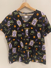 Tim Burtons Nightmare Before Christmas Womens Short Sleeve Scrub Top SZ 2XL