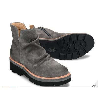 Sofft Pecola Smoke Suede Ruched Ankle Boots Waterproof Booties Women Size 9 NEW