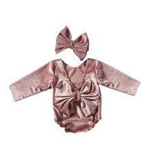 Newborns Photography Outfit Set Includes Bowknot Back Romper  Bowknot Headband