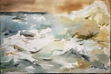 Stormy Waves–Charlotte Hoffman–Medium Size Watercolor-Mid-20th American Art