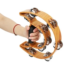 Double Row Handbell Tambourine Metal Jingles with Ergonomic Grip Xmas Present