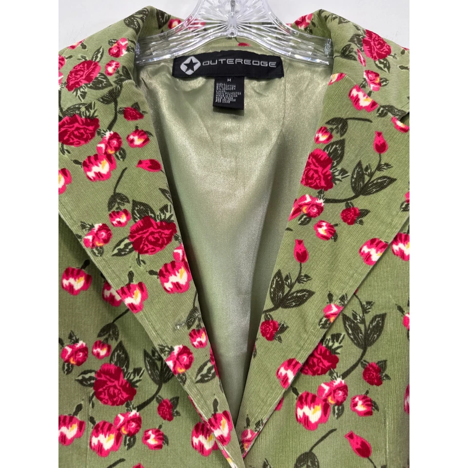 Chaqueta Blazer Vintage Inspirada Rosa Floral Verde Pana Talla M Retro Niña Jefe Foto 2 de 4