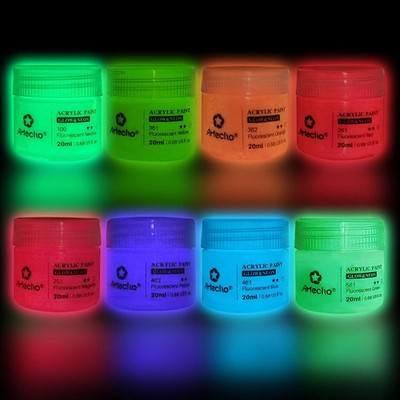 Glow in the Dark Paint - Set of 8 Colors, 20 ml / 0.7 oz Acrylic Paint for Decor