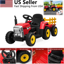 12V Kids Electric Tractor with Trailer Toddler Ride On Car w/Remote Control Gift