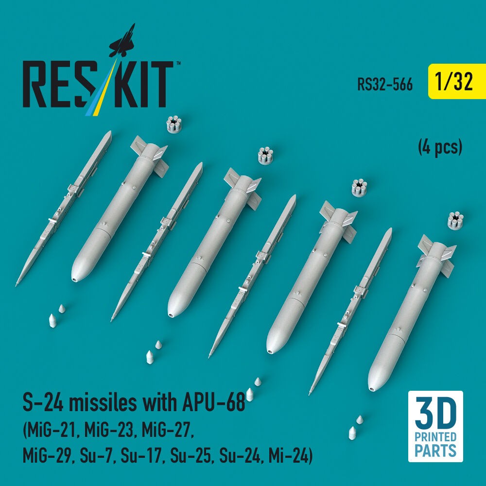 ResKit RS32-0566 1:32 S-24 Missiles With APU-68 (4 Pcs) Resin Kit