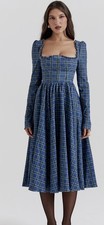 NWT House of CB dress large plus Blue Tartan Midi Dress Bridgerton XL