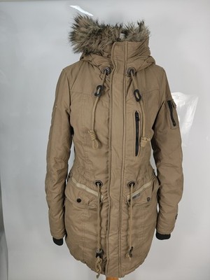 Khujo Women's Beige Hooded Outdoor Cotton Blend Parka Coat Size S