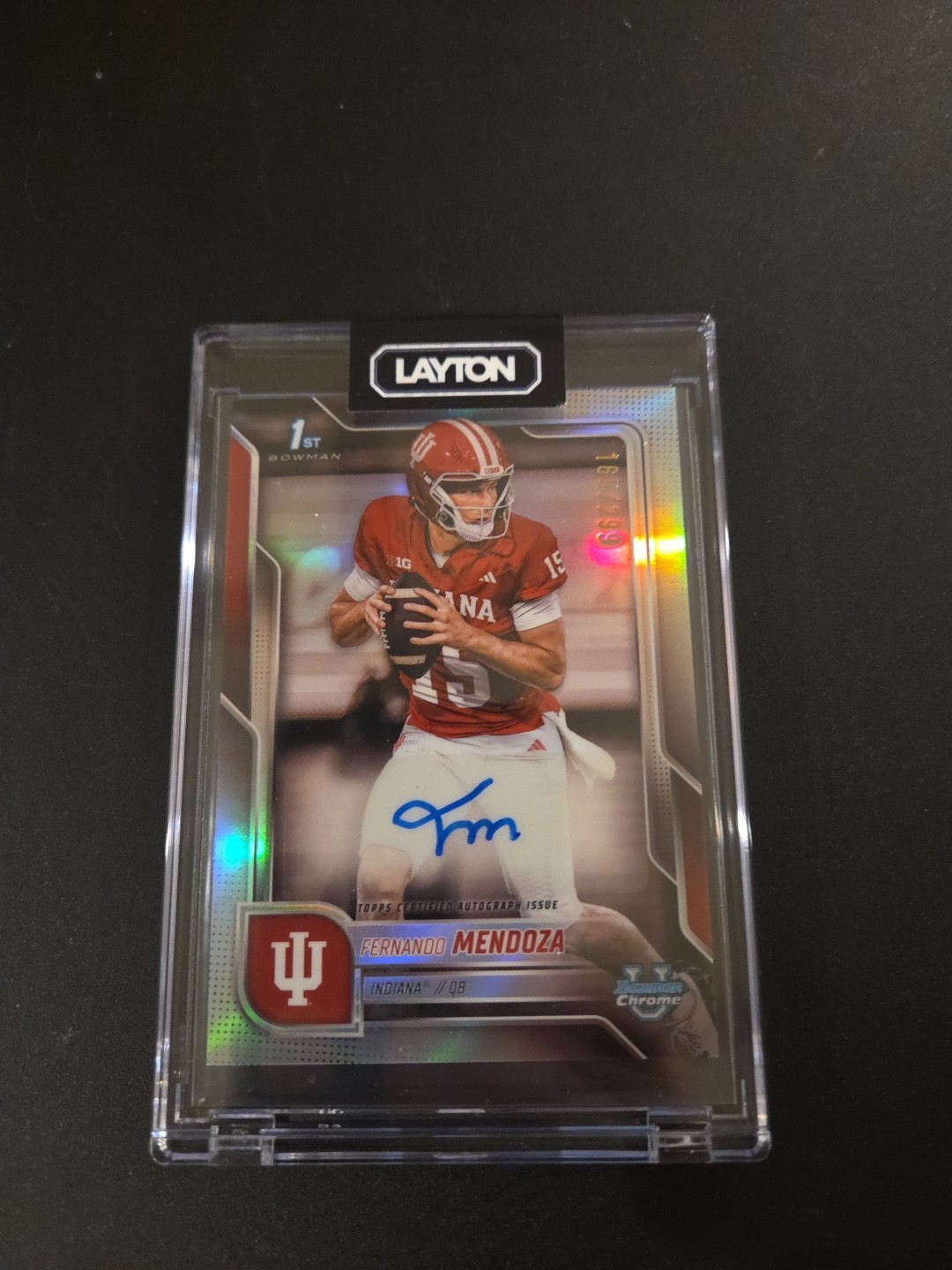 2025 Bowman U Chrome Fernando Mendoza 1st Auto /299 Indiana Hoosiers Refractor