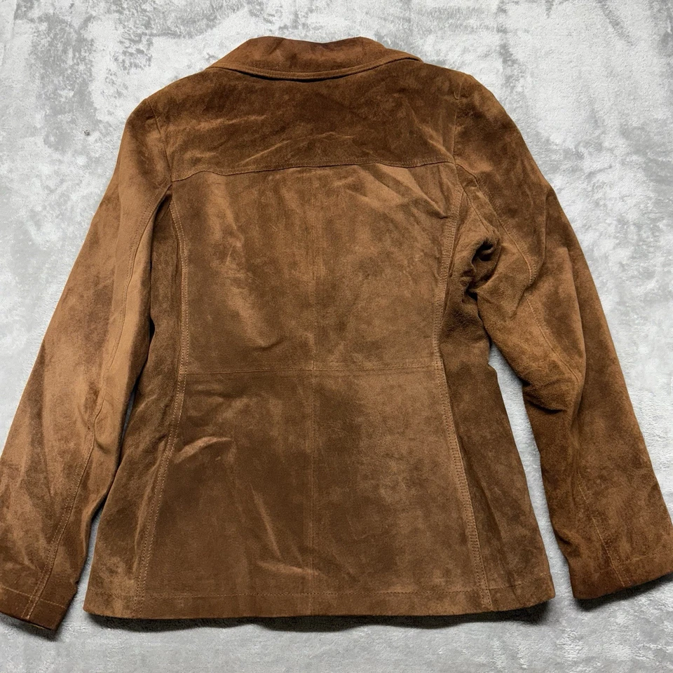 Chaqueta Blazer Mujer Danier Gamuza Cuero XS Marrón Vaquera Y2K Bolsillos De Colección Foto 4 de 4