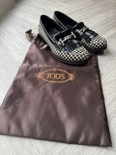 Tod’s Women’s Shoes - Size 5 - Black & White Houndstooth Leather Tassel Loafers