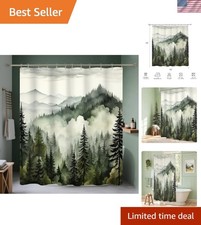 Misty Forest Shower Curtain Mountain Nature Bathroom decor Waterproof Fabric ...