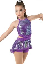 Weissman Dance Costume 10461 Iridescent Sequin Skirt Biketard Jazz Tap Purple MC