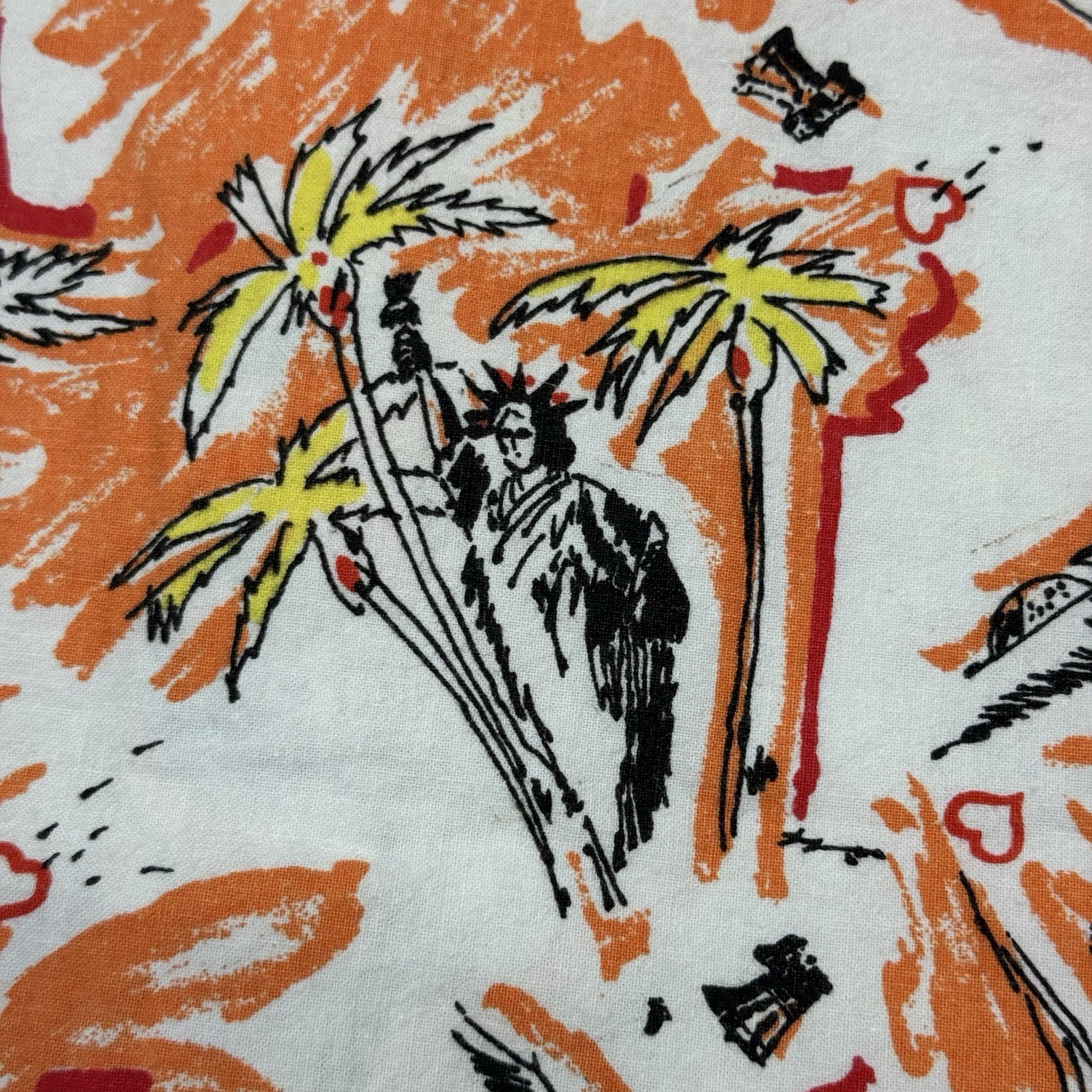 VTG 90S HEET SPORTSWEAR TROPICAL ORANGE BUTTON SHIRT USA STATUE OF LIBERTY M