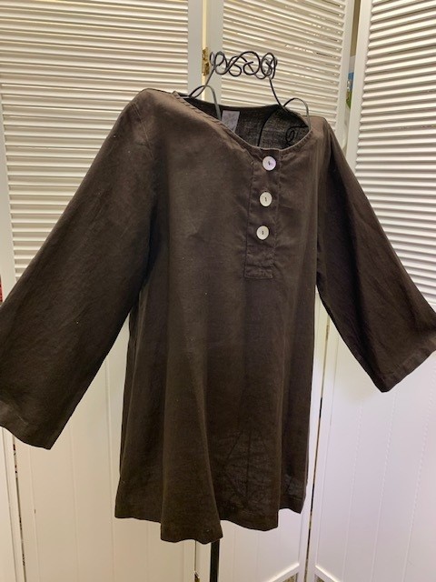 HLT1125 Chocolate XLarge NWT Match Point Linen Shirt Blouse Button Dark Brown