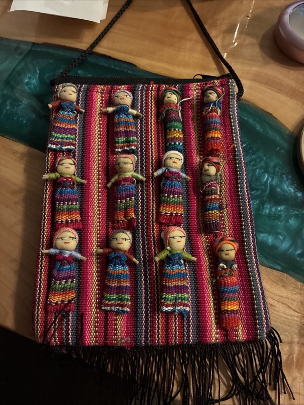 Traditional Colorful Hand Woven Guatemalan Worry Doll Purse With Fringe
