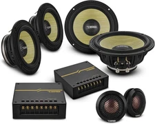 DS18 DXQ6C3N 6.5" 3-Way Component Car Speakers 360W Max Yellow Set w/Crossovers