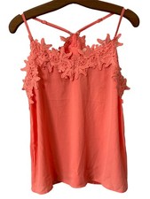 Bibi Tank Top Size Small Floral Lace Overlay Trim Racerback Orange Spaghetti